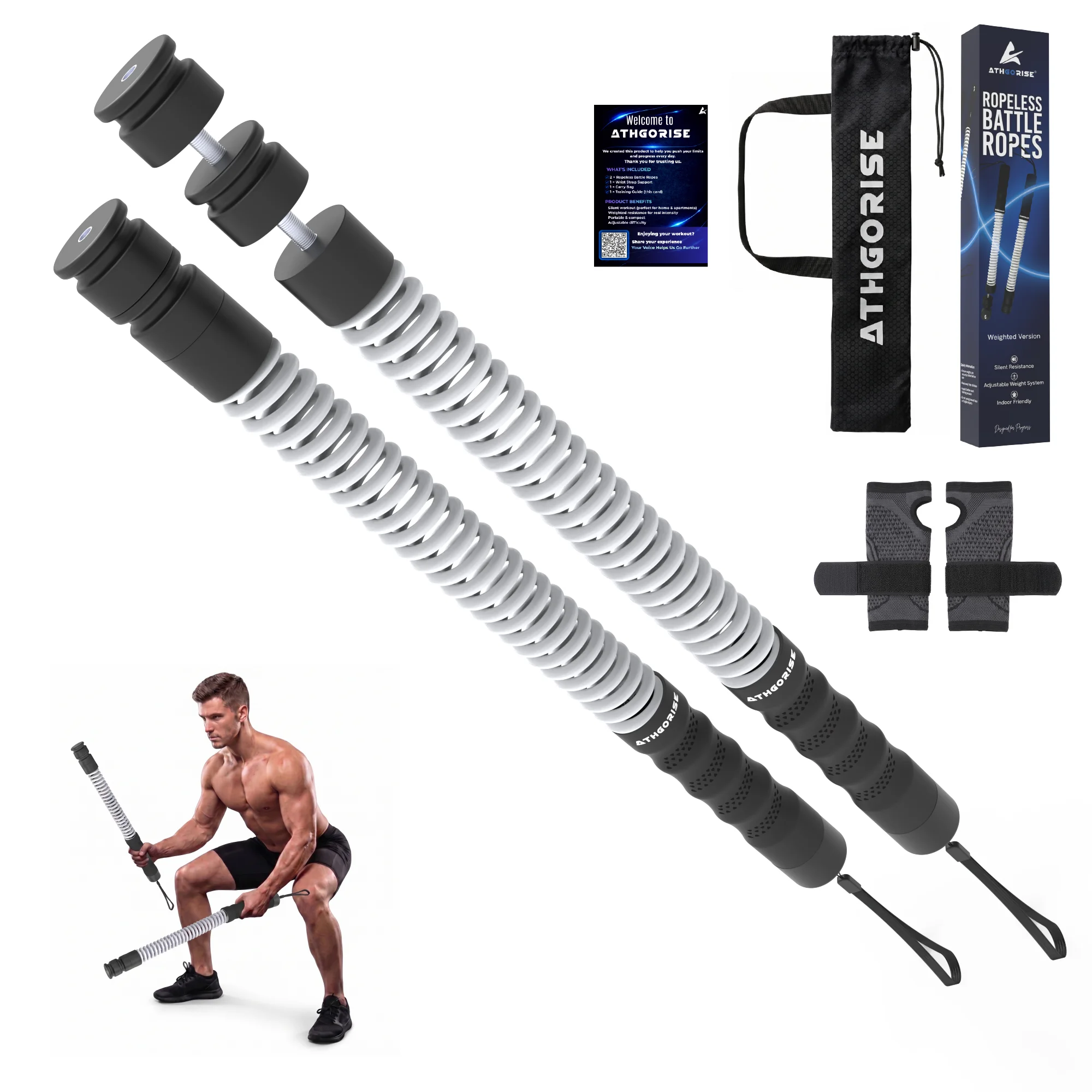 ATHGORISE Weighted Ropeless Battle Ropes — full kit